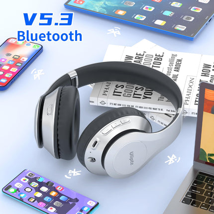 Uliptz Bluetooth-kõrvaklapid, 65 tundi mänguaega juhtmevabad kõrvaklapid 6 ekvalaiseri režiimiga, HiFi stereo kokkupandavad Bluetooth 5.3 juhtmevabad kõrvaklapid reisimiseks/kontorisse/mobiiltelefoni/arvuti jaoks (hõbedased)