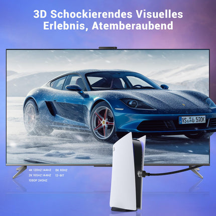 Etseinri 8K 4K HDMI Cable 10M, Nylon Braided 48Gbps High Speed ​​HDMI® Cable 4K 240Hz 165Hz 144Hz 120Hz 8K 60Hz 4:4:4 DTS:X eARC HDCP2.3 HDR10+ TV Monitor Projector Gaming PC PS5 X-box