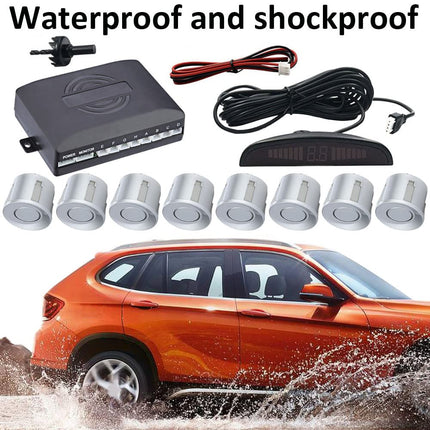 MOCNT Car Parking Aid 8 Sensors Reversing Aid Vehicle Reversing Alarm Parking System Rear Parking Sensors Reversing Parking Aid Reversing Radar System Buzzer Alarm Warning Silver