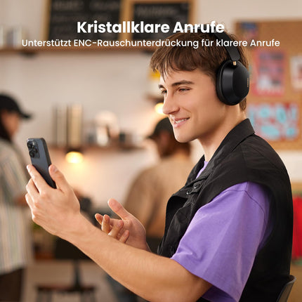 UGREEN HiTune Max5c Bluetooth kõrvaklapid hübriidse aktiivse mürasummutusega, kõrglahutusega heli, LDAC, 75-tunnine aku, Bluetooth 5.4, ruumiline heli, ekvalaiser rakenduses, topeltühendus (must)