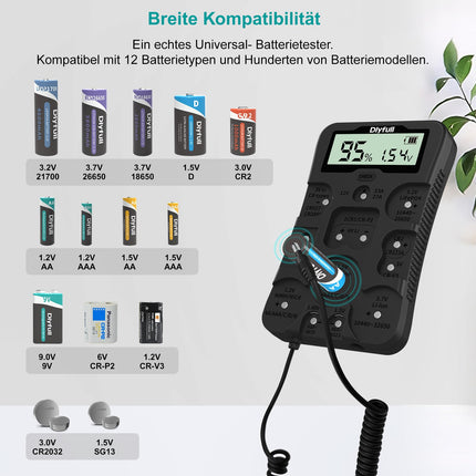 Dlyfull universaalne akutester AAA AA CD 9V CR123A CR2032 jaoks, akumõõtur LCD-ekraaniga kõikidele patareidele ja laetavatele akudele, digitaalne testseade 1,5 V ja 3 V nööppatareidele, B4 pro