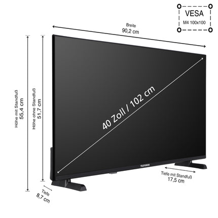 Telefunken QLED-teler 40-tolline nutiteler VIDAA QF40VP750S Full HD-teler, HDR-teler integreeritud kolmekordse tuuneriga, LED-teler must