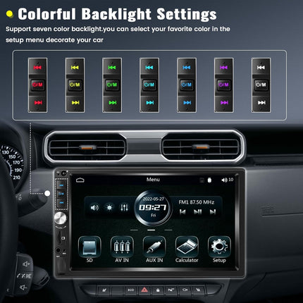 7 inch LCD touchscreen 2 DIN car radio with Android Auto Carplay wired, car radio 2 DIN with Bluetooth FM car audio support Mirror-Link SWC settings backlight colorful rear view camera