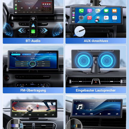 APHQUA 9.26" CarPlay display for Apple Car Play and Android Auto, supports steering wheel control, automatically adjusts screen brightness, Mirror Link, Bluetooth, voice control, GPS navigation, AUX/FM