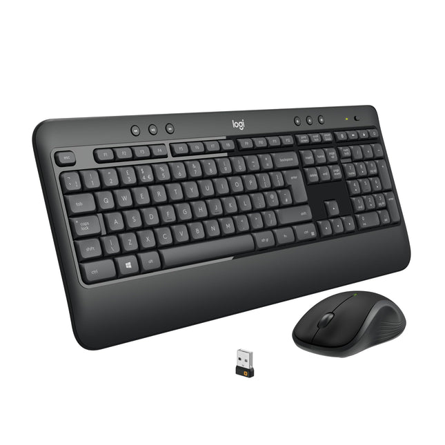 Logitech MK540 täiustatud juhtmevaba klaviatuuri ja hiire kombinatsioon Windowsile, 2,4 GHz Unifying USB-vastuvõtja, kiirklahvid, 3-aastane aku tööiga, arvuti ja sülearvuti jaoks, QWERTZ-paigutus - must