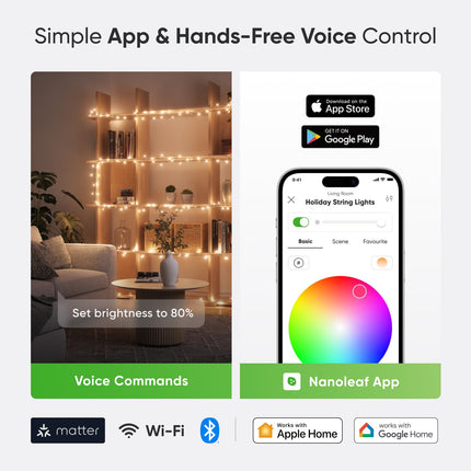Nanoleaf 24M nutikad jõulupuutuled, IP44 RGB IC LED-id sise- ja välistingimustes kasutamiseks, animeeritud värvistseenid, muusika sünkroonimine, materjali edastamine WiFi kaudu, rakenduse ja hääljuhtimisega Alexa, Apple Google'i ja jõulukaunistusega