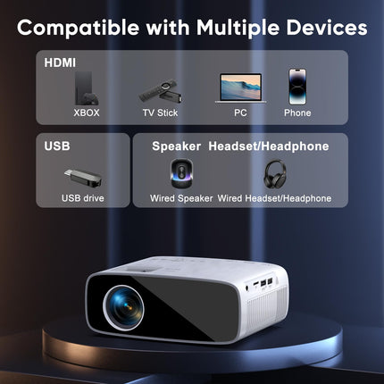 Projector 4K Supported, 15000L Native 1080P 5G WiFi Bluetooth Projector with 50% Zoom, AKATUO Mini Projector Home Theater Outdoor Projector for Cell Phone, Compatible with Smartphone/HDMI/USB/Laptop/Fire TV Stick