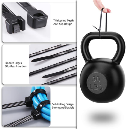 Cehony Cable Ties, 12" Black, 300mm x 4.5mm, Heavy Duty, 50lb Tensile Strength, Nylon Plastic Zipper Ties for Outdoor Use, Multipurpose, Self-Locking, UV Resistant