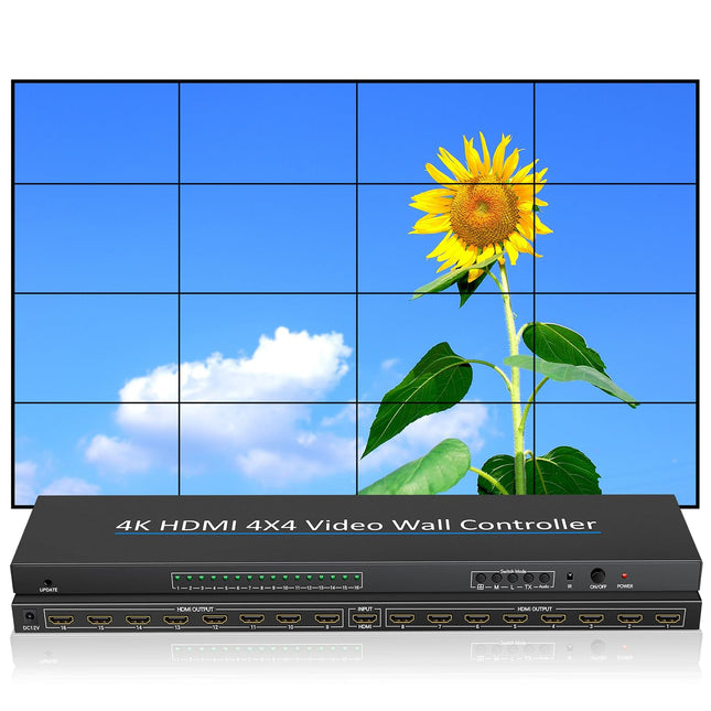 4K HDMI videoseina kontroller 4x4 16-suunaline teleriprotsessor suure ekraaniga videoliitmiskast 2x2 2x3 3x3 5x2 6x2 5x3 2x7 2x6 3x4 4X3 mitme videoekraani protsessori ühendaja