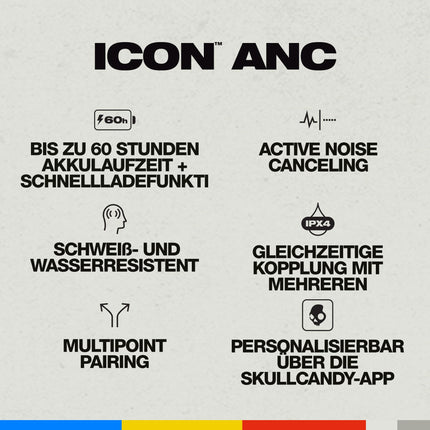 Skullcandy Icon ANC kõrvapealsed aktiivse mürasummutusega juhtmevabad Bluetooth-kõrvaklapid, 60-tunnine aku, mikrofon, töötab iPhone'i ja Androidiga - mustad