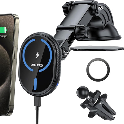 OHLPRO for Magsafe Car Mount and iPhone 16 Pro Max/ 16 Pro/ 16, iPhone 15/14/13/12 Series, 360° Adjustable Dashboard Windshield Car Phone Holder with Charging Function