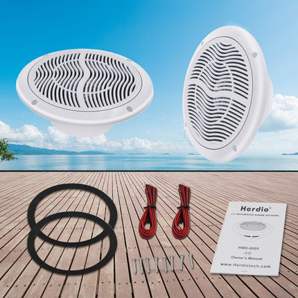 Herdio 6.5-inch Ceiling Speakers, 120 Watts Waterproof Marine Boat In-Ceiling Speakers, Flush Mount Sound, Perfect for Indoor and Outdoor Use, Bedroom, Home Theater (White)