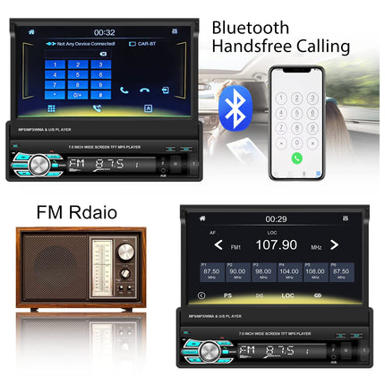 Hikity Carplay autoraadio ekraaniga 7-tolline autoraadio Bluetooth käed-vabad süsteem tahavaatekaameraga 1Din manuaalne pikendatav ekraan puutetundlik autoraadio FM USB AUX TF Mirrorlink