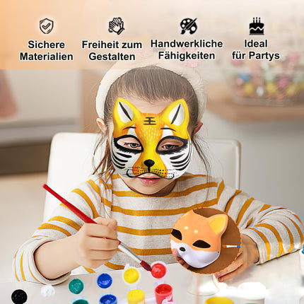 Alishomtll 10 pieces cat masks for painting, DIY blank paper mask, cat mask fox mask white half masks with plush faux fur felt fabric stickers for Halloween carnival masquerade party cosplay