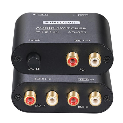 AtNeDcVh 2 porti 1 sisend 2 väljundit / 2 sisendit 1 väljund Kahesuunaline audiolüliti, ühildub RCA 3,5 mm pistikutega, 2-suunaline stereo K L/R kõlar, kõrvaklapid, audiovalija, jaotur