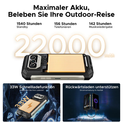 DOOGEE V MAX S 5G lukustamata õuenutitelefon, 22000mAh 33W, 24GB+256GB, 6.58" FHD+ 120Hz õuenutitelefon Android 14, kahekordne 1200LM telkimisvalgusti ehitusplatsi telefon 108MP+20MP, kahekordne kõlar/NFC/IP69K