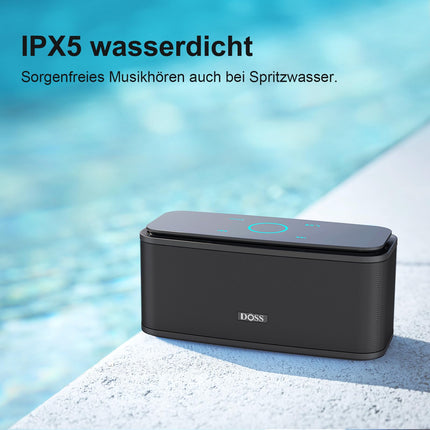 DOSS SoundBox Bluetooth Speaker, Bluetooth 5.0 Music Box, Full-Range Driver, 20H Playtime, Touch Control, IPX5 Waterproof, Bluetooth Speakers for Mobile, Home, Garden, Travel - Black