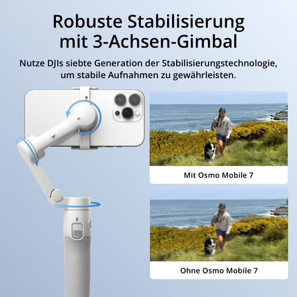 DJI Osmo Mobile 7 Gimbal Stabilizer for iPhone, Android, Built-in Tripod, Ultralight, 3-Axis Smartphone Gimbal, ActiveTrack 7.0, ShotGuides, One-Click Editing, 10 Hours of Use
