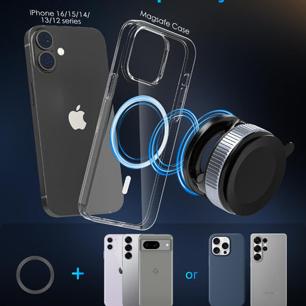 ALAFLY magnetiline autokinnitus iminapaga [360° pööratav ja kokkupandav], metallist autokinnitus, mis ühildub MagSafe iPhone'iga, esiklaasile/klaasile/mis tahes siledale pinnale, must