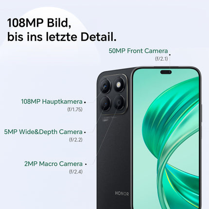 HONOR X8b nutitelefon, Android-mobiiltelefonid ilma lepinguta (108+50MP, 6,7-tolline FHD+ AMOLED ekraan, 256GB / 8GB RAM, kahekordne SIM-kaart, NFC), südaöömust