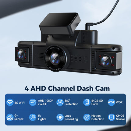 Adelagnes 4K autokaamera esi- ja taga GPS-i, WiFi-ga, 3,18" IPS-ekraan, tasuta 64 GB mälukaart, öönägemine, G-andur, tsükkelsalvestus, 170° lainurk-WDR