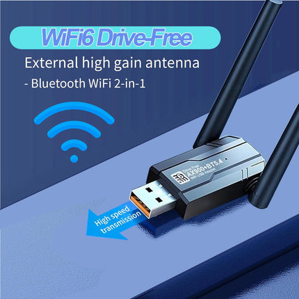 【2-IN-1】 WLAN6&amp;5.4 Bluetooth-adapter lauaarvutile, sülearvutile, 2,4 GHz/5,8 GHz sagedusala WiFi-adapter, suure võimendusega kahe sagedusalaga 5 dBi antenniga traadita võrguadapter, ühildub Windows 10/7/8/8.1/XP/Vista Mac OS-iga