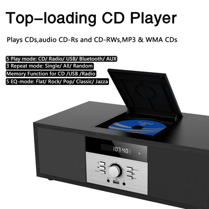 Kompaktsed süsteemid Nostalgiline Bluetooth-stereosüsteem koju, WISCENT Vintage Micro HiFi Systems CD-mängija, Bluetooth-heli voogedastusega, FM-raadio, USB-port, Aux-sisend, kõrvaklapipesa