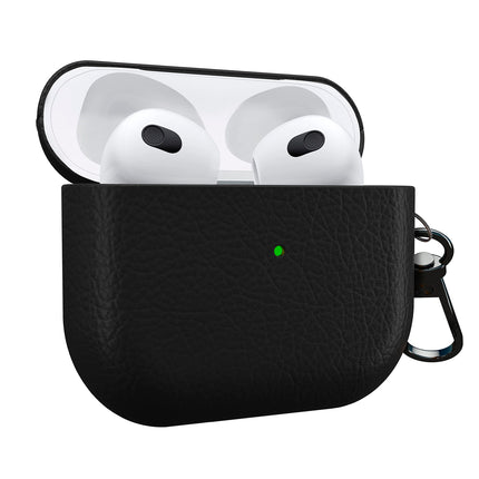 MyGadget kunstnahast ümbris, mis ühildub Apple Airpods 3. põlvkonna kõrvaklappidega - ümbris [Qi-ühilduv] - vastupidav ja põrutuskindel kaitseraud karabiiniga mustas värvitoonis