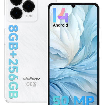 Ulefone Note 20 Pro Android 14 Smartphone, 8GB RAM + 256GB ROM/TF 1TB Expandable Octa Core, 50MP Camera 6.75" HD+ Smartphone Unlocked, 6000mAh Dual SIM Mobile Phone 4G/OTG/Face ID/GPS - White