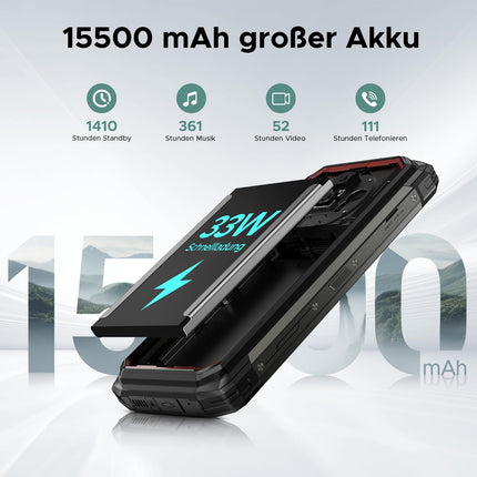 DOOGEE Fire 6 Power õuetelefon 20GB + 256GB/2TB, 15500mAh (33W) õuetelefon, 120LM taskulamp, 6,56-tolline HD+ õuetelefon ilma lepinguta Android 14, 50MP kaamerad, topelt 4G SIM/NFC/GMS/Face ID