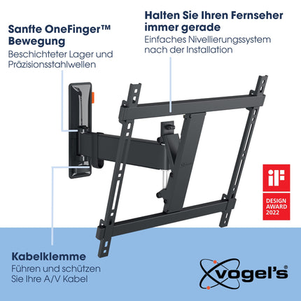Vogel's Comfort TVM 3425 pööratav teleri seinakinnitus 32–65-tollistele teleritele, max. 25 kg, pöörleb kuni 120°, täielikult liikuv telerikinnitus max. VESA 400x400, universaalne ühilduvus