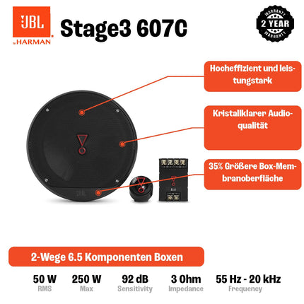 JBL Stage3 607C kahesuunaline auto helisüsteem - 250-vatised komponendid JBL Pro Sound autokõlarikomplekt 16 cm sisseehitatud autokõlari ja kõrgsageduskõlariga
