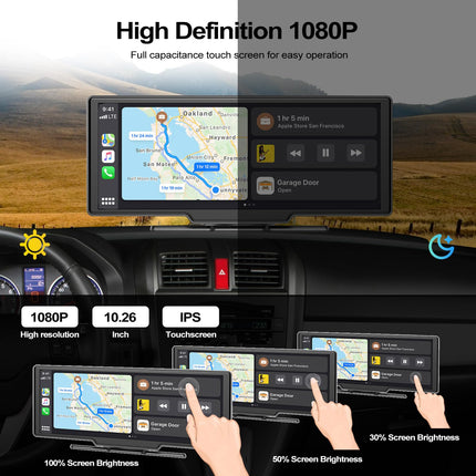 Digitaalne meediavastuvõtja, juhtmevaba CarPlay, Android Auto, hääljuhtimisega, 10,26-tolline puuteekraan GPS-navigatsiooni/Bluetoothi/FM-i/hääljuhtimise/HD-tagurduskaamera/AUX-i/32G SD-kaardi pesaga tahavaatekaamera