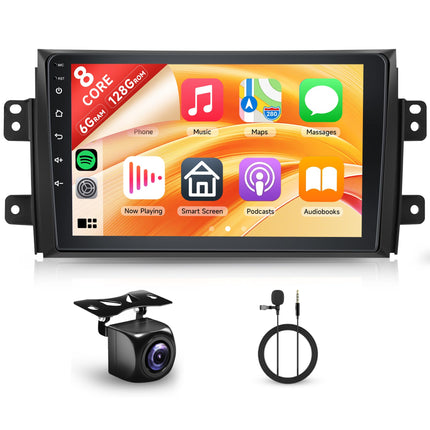8 südamikku 6+128G Android autoraadio Suzuki SX4 2006-2013/FIAT Sedici 2005-2014 juhtmevaba Carplay 9-tollise Android Auto Mirror Linkiga Bluetooth FM/RDS/EQ/DSP WiFi GPS rooliratta juhtimine tahavaatekaamera