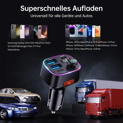 Syncwire FM-saatja auto Bluetooth 5.4 48W (PD 36W ja 12W) Bluetooth-adapter autole koos [lülitiga] [HiFi bassheli] [kiirlaadimisega] käed-vabad autolaadija sigaretisüütajaga