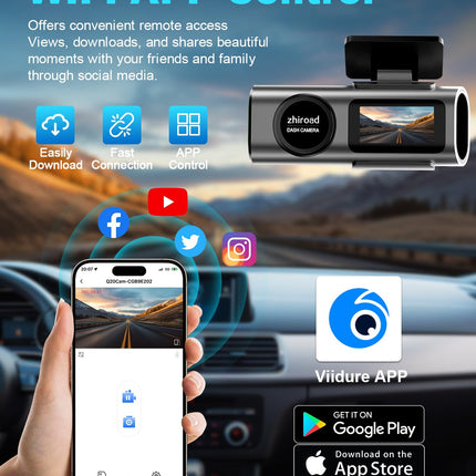 4K WiFi Dashcam Car Front, App Control Car Dashcam with 64G SD Card and Detachable Mount, 1.47" IPS Screen, 170° Super Wide Angle, Night Vision, WDR, G-Sensor, Loop Recording, 24H Parking Monitoring