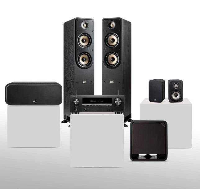 Denon AVR-X1700H 5.1 kodukinosüsteem Polk Signature Elite seeria ruumilise heliga, 8K AV-vastuvõtja Dolby Atmosega, sisseehitatud HEOS, Wi-Fi, Bluetooth, AirPlay 2 ja Alexa ühilduvus