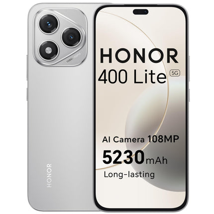 HONOR 400 Lite 5G nutitelefon, 256 GB/8 GB muutmälu, lukustamata Android-telefon ilma lepinguta (108 MP tehisintellektiga kaameranupuga, 6,7-tolline ekraan, 5230 mAh, Android 15, kahe SIM-kaardiga, NFC), samethall