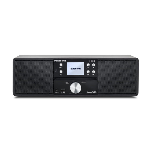Panasonic SC-DM202EG-K Compact Micro HiFi Stereo System with CD, DAB+/FM Radio, USB and Bluetooth, 24W Speakers, Remote Control, 2.4 inch TFT LCD Display, EQ Settings, Black.