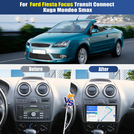 CAMECHO 8-tuumaline Android 15 Qualcomm 4+64G autostereo Ford Fiesta, Focus, Transit, Connect, Kuga, Mondeo jaoks koos tahavaatekaamera, 9-tollise juhtmevaba Carplay, DSP, Bluetooth-raadio ja Android Auto WiFi, FM/RDS, GPS-iga