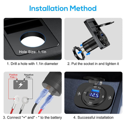Linkstyle USB autolaadimispesa, 72W QC3.0 ja kahe PD USB C laadijaga toitepaneel lülitiga LED voltmeetriga 12V sõidukitele