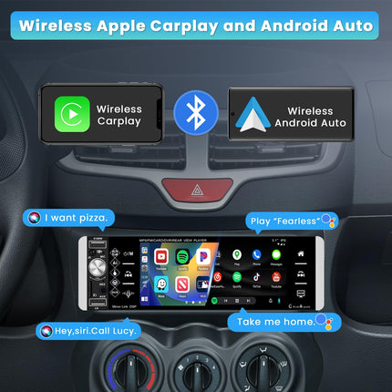 Inefala juhtmevaba Carplay autoraadio 1 DIN Android Auto FM/AM/RDS raadio Bluetooth, 5.1-tolline autoraadio peegliühendusega Bluetooth vabakäesüsteem USB/AUX/TF/EQ roolil juhtimine tahavaatekaamera