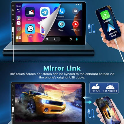 Ohraido CarPlay 1 DIN autoraadio 9-tollise puutetundliku ekraaniga, 1 DIN autoraadio Android Auto raadioga, FM AM USB SWC Mirror Link autoraadio tahavaatekaamera ja mikrofoniga
