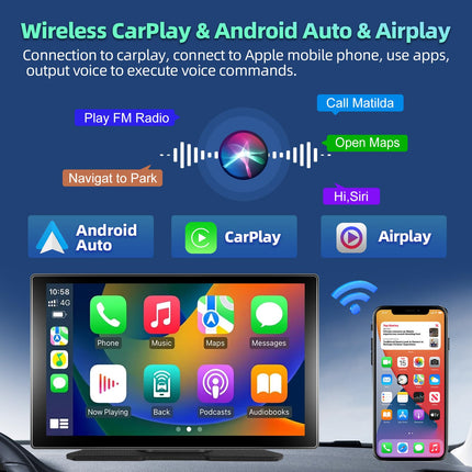 Podofo juhtmevaba CarPlay Android Auto kaasaskantav autostereo 9-tolline IPS puutetundliku ekraaniga autoraadio juhtmevaba automäng, Airplay peegli link/Bluetooth/navigatsioon/hääljuhtimine