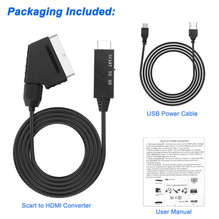MEIRIYFA Scart to HDMI Converter Cable, Scart to HDMI Cable with HD 720P/1080P Switch, Male Scart In HDMI Out Converter Video Audio Adapter for HDTV Monitor Projector STB VHS Xbox PS3 (95CM)