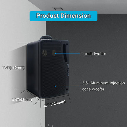 STUDIOFINIX Waterproof Outdoor Speakers Wired - 3.5 Inch 3 Way 200W Surface Marine &amp; Wall Mount Speakers - Heavy Duty ABS Grill, Suitable for Home, Boat, Poolside, Patio (Black)
