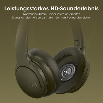 DOQAUS juhtmevabad Bluetooth-kõrvaklapid, kuni 90 tundi kestvad Bluetooth-kõrvaklapid 3 ekvalaiseri režiimiga, HiFi stereo, sisseehitatud mikrofon, kokkupandavad juhtmevabad kõrvaklapid mobiiltelefonidele/iPadile/sülearvutitele/arvutile (rohelised)