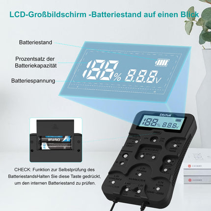 Dlyfull universaalne akutester AAA AA CD 9V CR123A CR2032 jaoks, akumõõtur LCD-ekraaniga kõikidele patareidele ja laetavatele akudele, digitaalne testseade 1,5 V ja 3 V nööppatareidele, B4 pro
