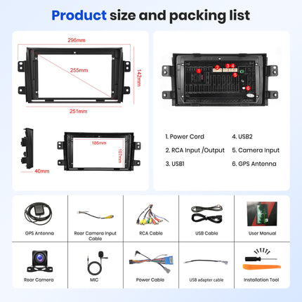 2G+64G Android autoraadio Suzuki SX4 2006-2013 FIAT Sedici 2005-2014 jaoks koos Carplay Android Auto, Rimoody 9-tollise 2.5D puutetundliku ekraaniga autoraadio GPS-navigatsiooniga Bluetooth FM RDS WiFi EQ tahavaatekaamera