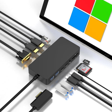 Microsoft Surface Dock 2 toiteadapteriga, 12-in-1 dokkimisjaam kahe HDMI+VGA-pordiga Surface Pro 11/10/9/8/X/7/6/5/4/3, sülearvuti 7/6/5/4/3/2/1, raamatu dokkimisjaam